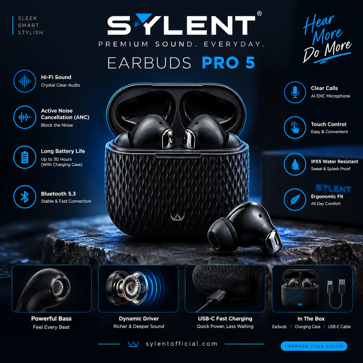 Earbuds Pro 5 wireless earbuds in Blue – Sylent Pakistan, photo 5